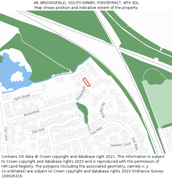 48, BROOKSFIELD, SOUTH KIRKBY, PONTEFRACT, WF9 3DL: Location map and indicative extent of plot