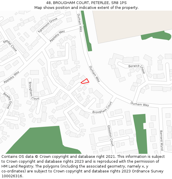 48, BROUGHAM COURT, PETERLEE, SR8 1PS: Location map and indicative extent of plot