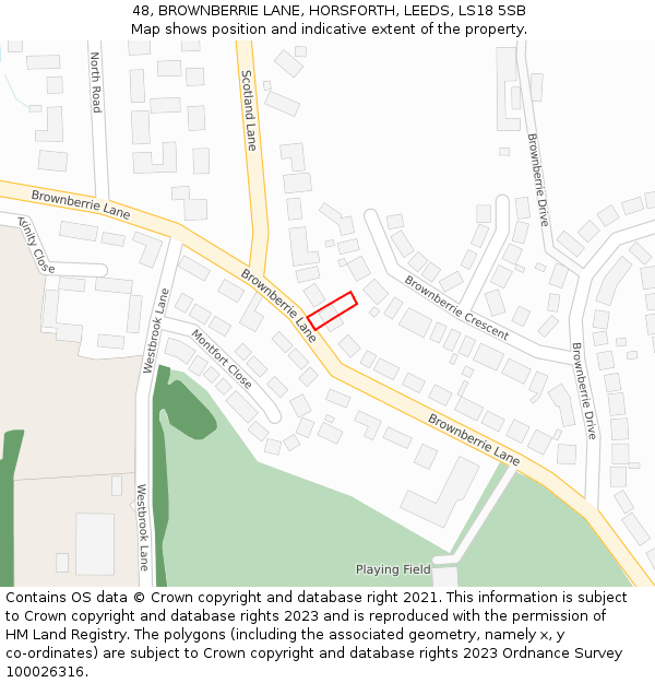 48, BROWNBERRIE LANE, HORSFORTH, LEEDS, LS18 5SB: Location map and indicative extent of plot