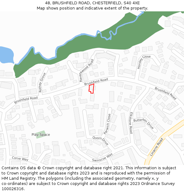 48, BRUSHFIELD ROAD, CHESTERFIELD, S40 4XE: Location map and indicative extent of plot