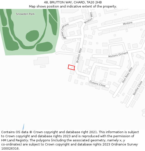 48, BRUTTON WAY, CHARD, TA20 2HB: Location map and indicative extent of plot