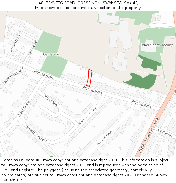 48, BRYNTEG ROAD, GORSEINON, SWANSEA, SA4 4FJ: Location map and indicative extent of plot