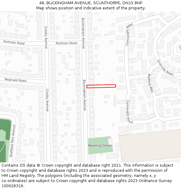 48, BUCKINGHAM AVENUE, SCUNTHORPE, DN15 8NP: Location map and indicative extent of plot