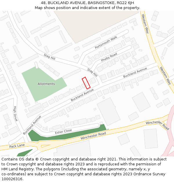 48, BUCKLAND AVENUE, BASINGSTOKE, RG22 6JH: Location map and indicative extent of plot