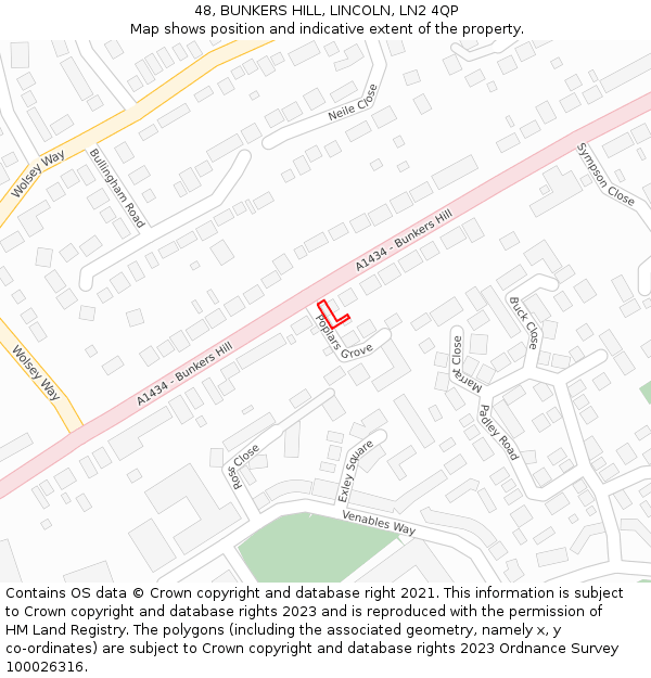 48, BUNKERS HILL, LINCOLN, LN2 4QP: Location map and indicative extent of plot
