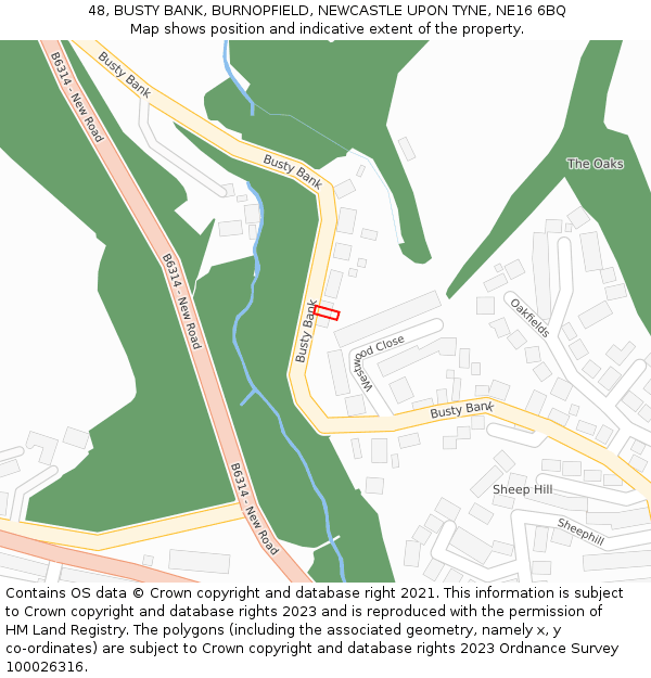 48, BUSTY BANK, BURNOPFIELD, NEWCASTLE UPON TYNE, NE16 6BQ: Location map and indicative extent of plot