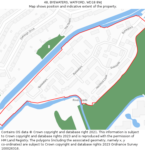 48, BYEWATERS, WATFORD, WD18 8WJ: Location map and indicative extent of plot