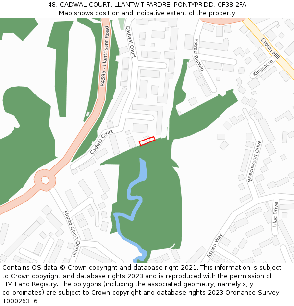 48, CADWAL COURT, LLANTWIT FARDRE, PONTYPRIDD, CF38 2FA: Location map and indicative extent of plot