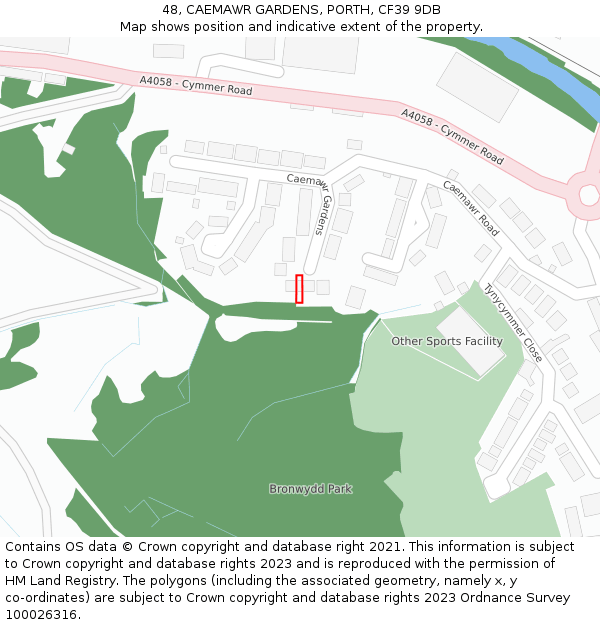 48, CAEMAWR GARDENS, PORTH, CF39 9DB: Location map and indicative extent of plot