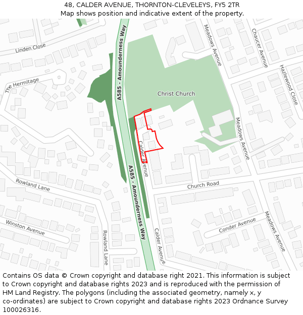 48, CALDER AVENUE, THORNTON-CLEVELEYS, FY5 2TR: Location map and indicative extent of plot
