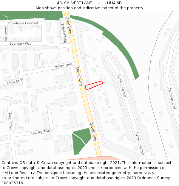 48, CALVERT LANE, HULL, HU4 6BJ: Location map and indicative extent of plot