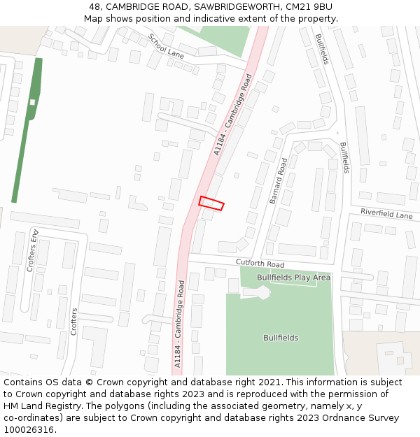 48, CAMBRIDGE ROAD, SAWBRIDGEWORTH, CM21 9BU: Location map and indicative extent of plot