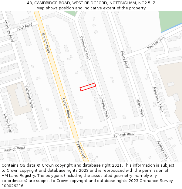 48, CAMBRIDGE ROAD, WEST BRIDGFORD, NOTTINGHAM, NG2 5LZ: Location map and indicative extent of plot