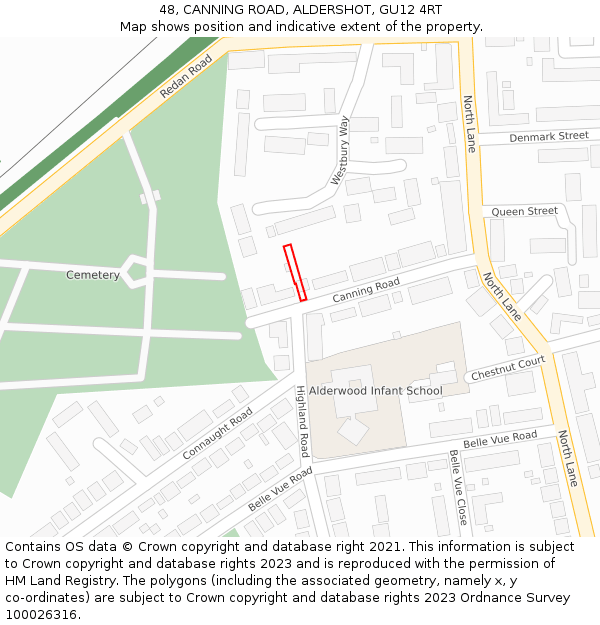 48, CANNING ROAD, ALDERSHOT, GU12 4RT: Location map and indicative extent of plot