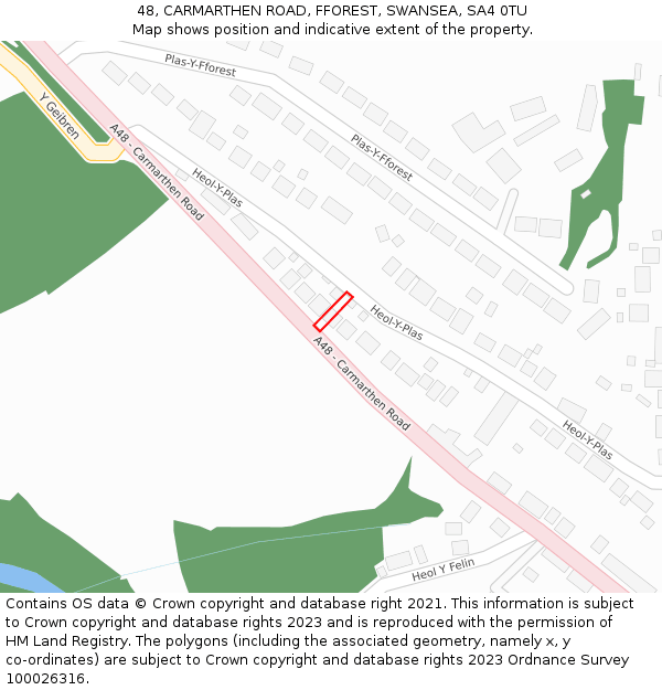 48, CARMARTHEN ROAD, FFOREST, SWANSEA, SA4 0TU: Location map and indicative extent of plot