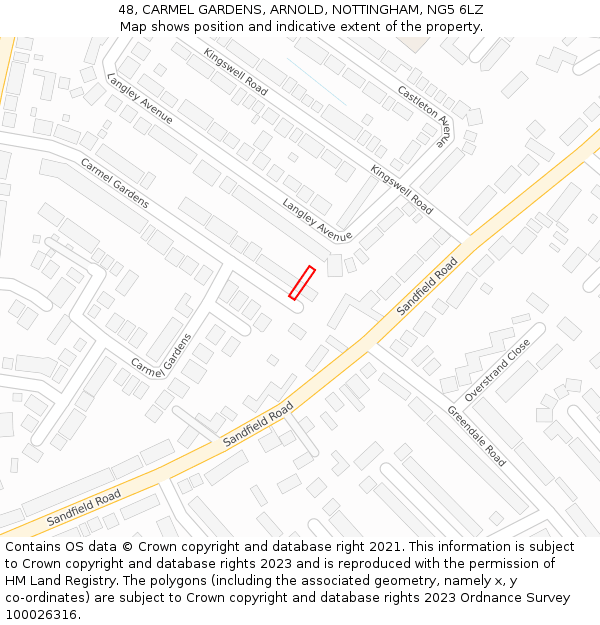 48, CARMEL GARDENS, ARNOLD, NOTTINGHAM, NG5 6LZ: Location map and indicative extent of plot