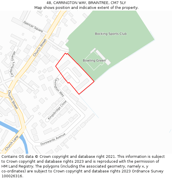 48, CARRINGTON WAY, BRAINTREE, CM7 5LY: Location map and indicative extent of plot