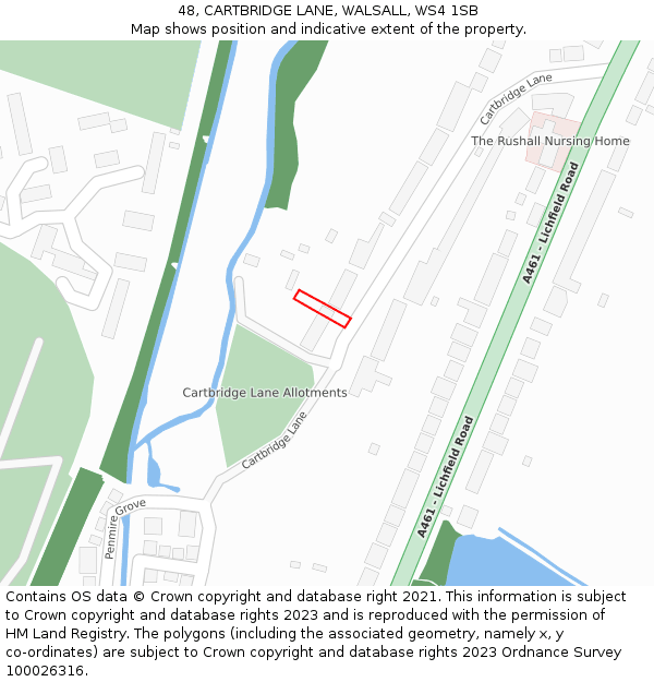 48, CARTBRIDGE LANE, WALSALL, WS4 1SB: Location map and indicative extent of plot