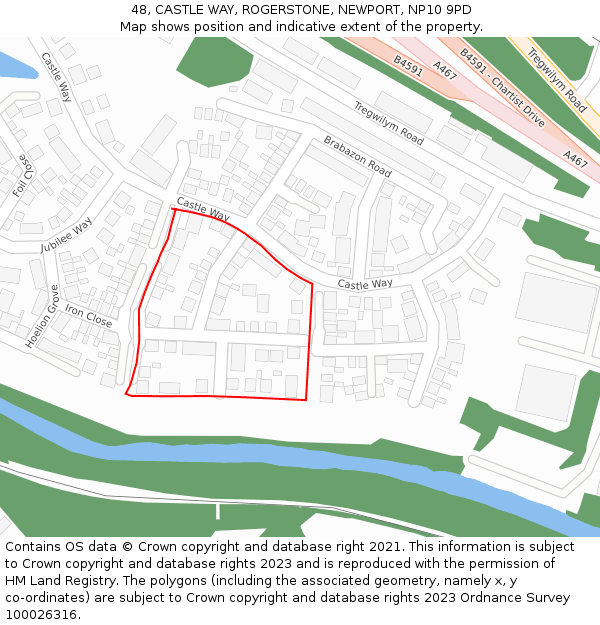 48, CASTLE WAY, ROGERSTONE, NEWPORT, NP10 9PD: Location map and indicative extent of plot