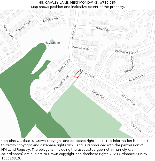 48, CAWLEY LANE, HECKMONDWIKE, WF16 0BN: Location map and indicative extent of plot