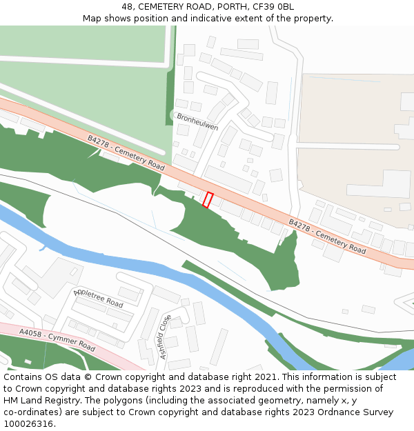 48, CEMETERY ROAD, PORTH, CF39 0BL: Location map and indicative extent of plot