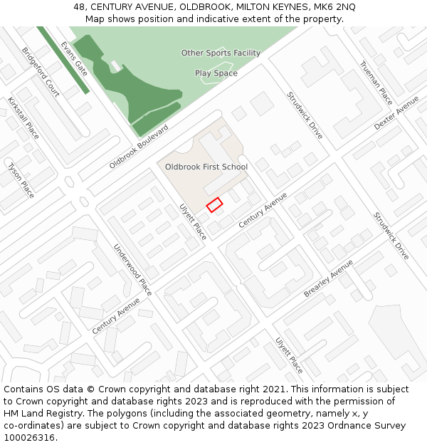 48, CENTURY AVENUE, OLDBROOK, MILTON KEYNES, MK6 2NQ: Location map and indicative extent of plot