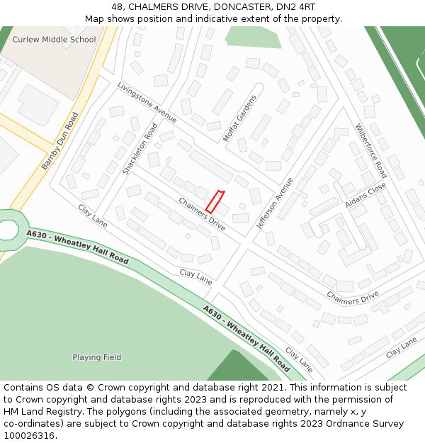 48, CHALMERS DRIVE, DONCASTER, DN2 4RT: Location map and indicative extent of plot