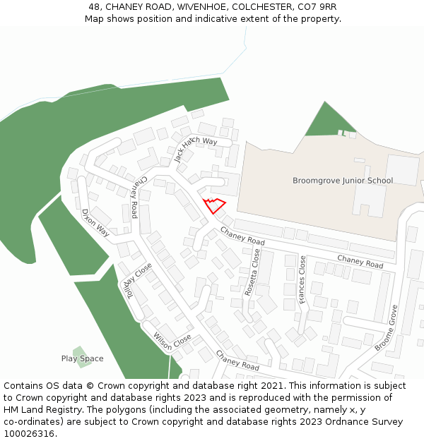 48, CHANEY ROAD, WIVENHOE, COLCHESTER, CO7 9RR: Location map and indicative extent of plot