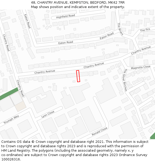 48, CHANTRY AVENUE, KEMPSTON, BEDFORD, MK42 7RR: Location map and indicative extent of plot