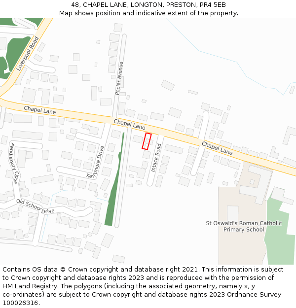 48, CHAPEL LANE, LONGTON, PRESTON, PR4 5EB: Location map and indicative extent of plot