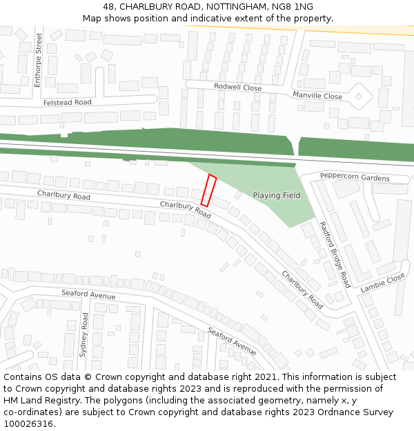 48, CHARLBURY ROAD, NOTTINGHAM, NG8 1NG: Location map and indicative extent of plot