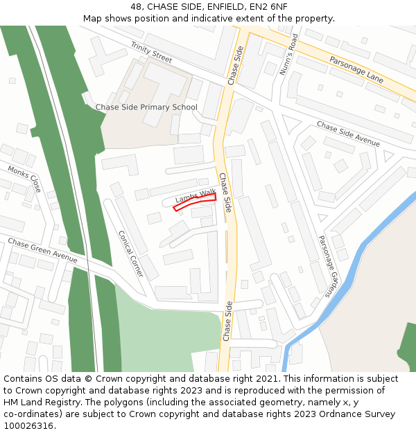 48, CHASE SIDE, ENFIELD, EN2 6NF: Location map and indicative extent of plot