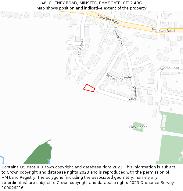 48, CHENEY ROAD, MINSTER, RAMSGATE, CT12 4BG: Location map and indicative extent of plot