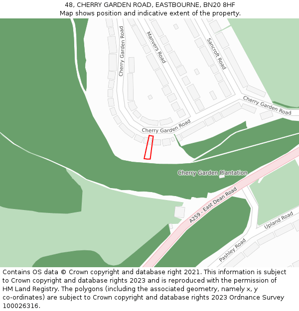 48, CHERRY GARDEN ROAD, EASTBOURNE, BN20 8HF: Location map and indicative extent of plot