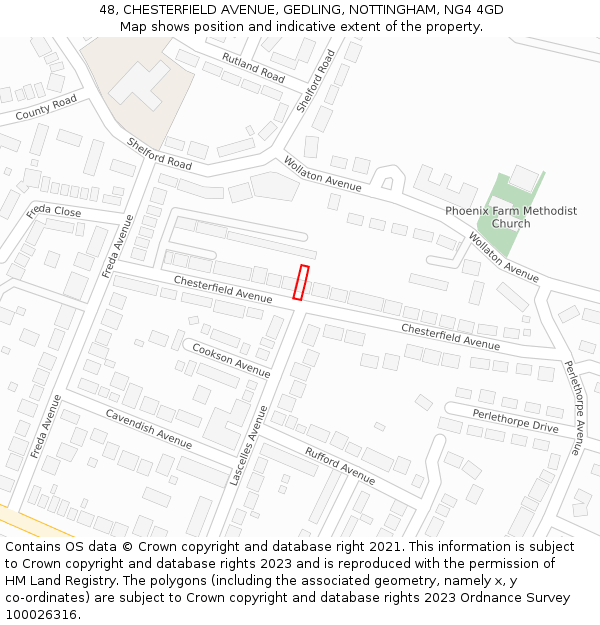 48, CHESTERFIELD AVENUE, GEDLING, NOTTINGHAM, NG4 4GD: Location map and indicative extent of plot