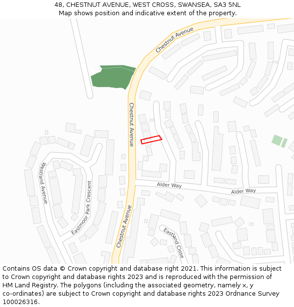 48, CHESTNUT AVENUE, WEST CROSS, SWANSEA, SA3 5NL: Location map and indicative extent of plot