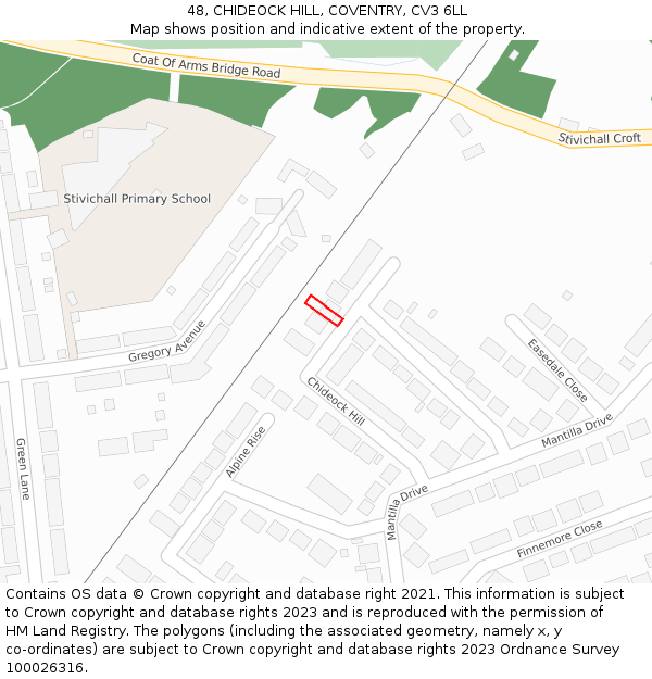 48, CHIDEOCK HILL, COVENTRY, CV3 6LL: Location map and indicative extent of plot