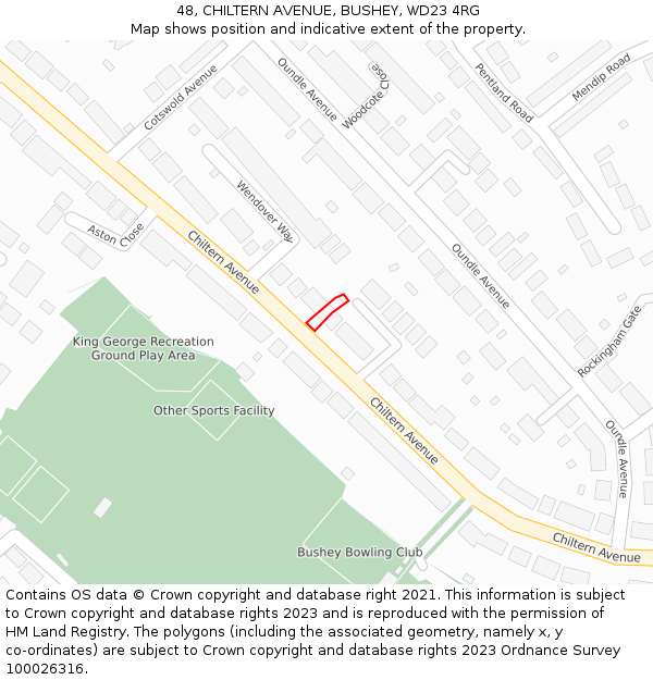 48, CHILTERN AVENUE, BUSHEY, WD23 4RG: Location map and indicative extent of plot