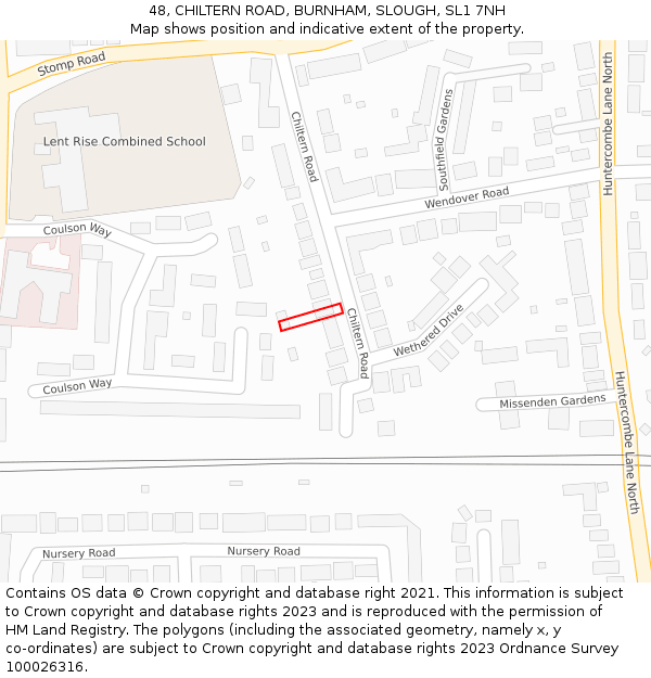 48, CHILTERN ROAD, BURNHAM, SLOUGH, SL1 7NH: Location map and indicative extent of plot