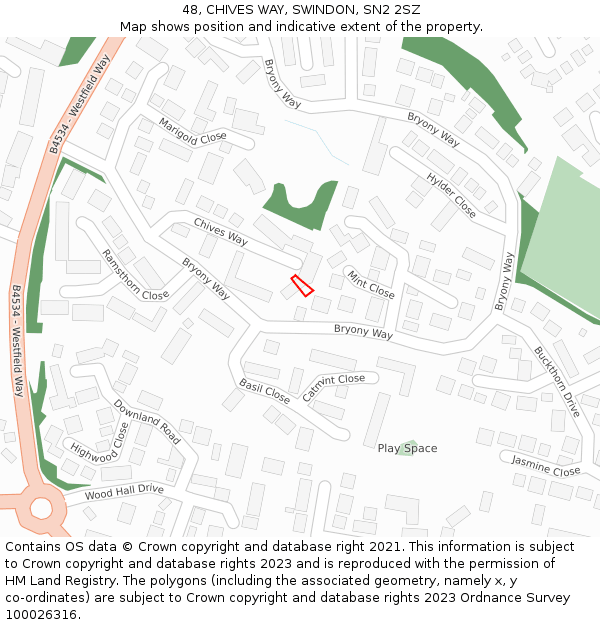 48, CHIVES WAY, SWINDON, SN2 2SZ: Location map and indicative extent of plot