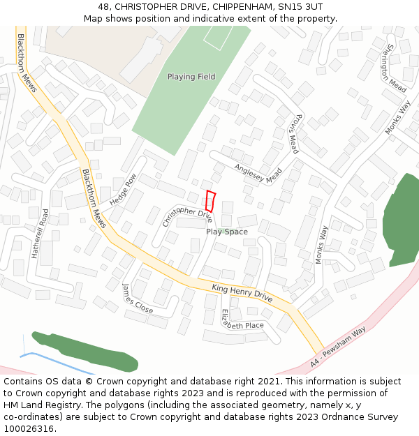 48, CHRISTOPHER DRIVE, CHIPPENHAM, SN15 3UT: Location map and indicative extent of plot