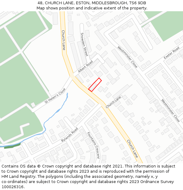 48, CHURCH LANE, ESTON, MIDDLESBROUGH, TS6 9DB: Location map and indicative extent of plot