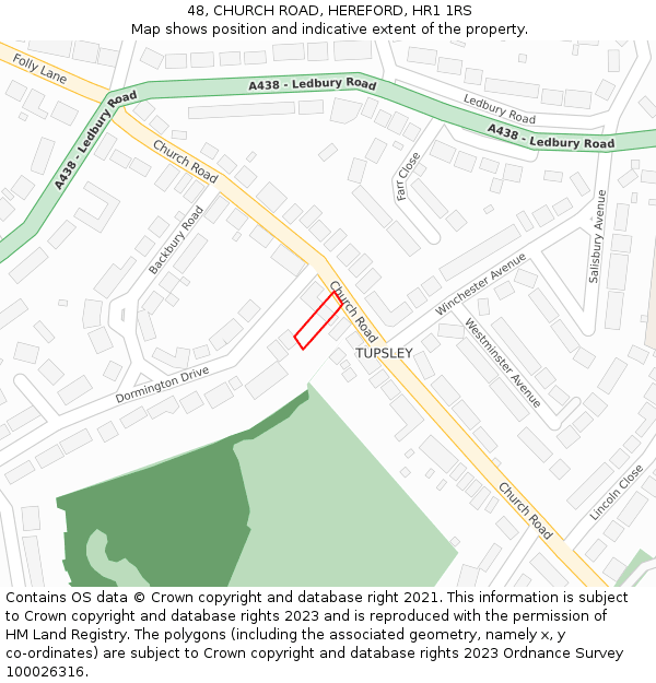 48, CHURCH ROAD, HEREFORD, HR1 1RS: Location map and indicative extent of plot