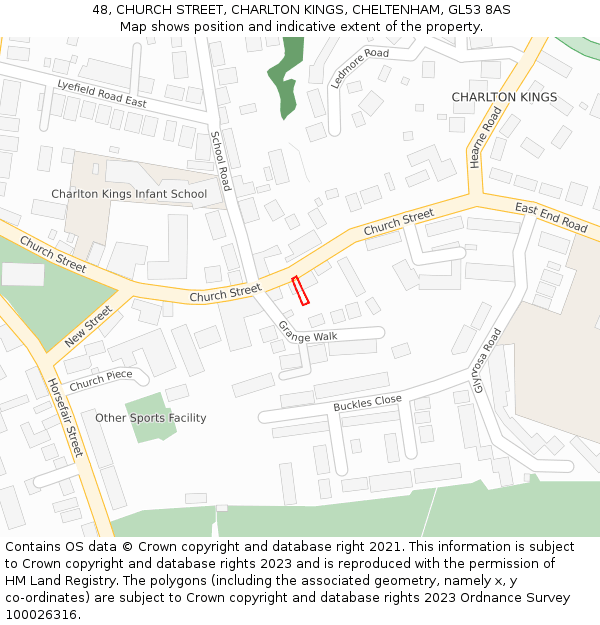 48, CHURCH STREET, CHARLTON KINGS, CHELTENHAM, GL53 8AS: Location map and indicative extent of plot