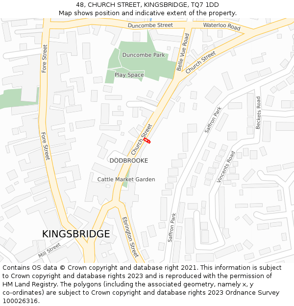 48, CHURCH STREET, KINGSBRIDGE, TQ7 1DD: Location map and indicative extent of plot