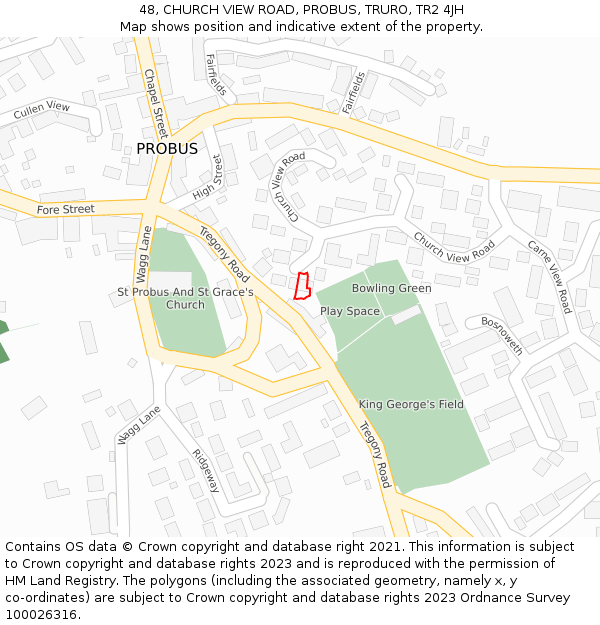 48, CHURCH VIEW ROAD, PROBUS, TRURO, TR2 4JH: Location map and indicative extent of plot