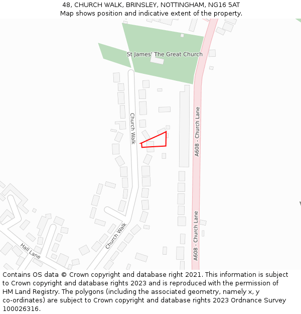 48, CHURCH WALK, BRINSLEY, NOTTINGHAM, NG16 5AT: Location map and indicative extent of plot