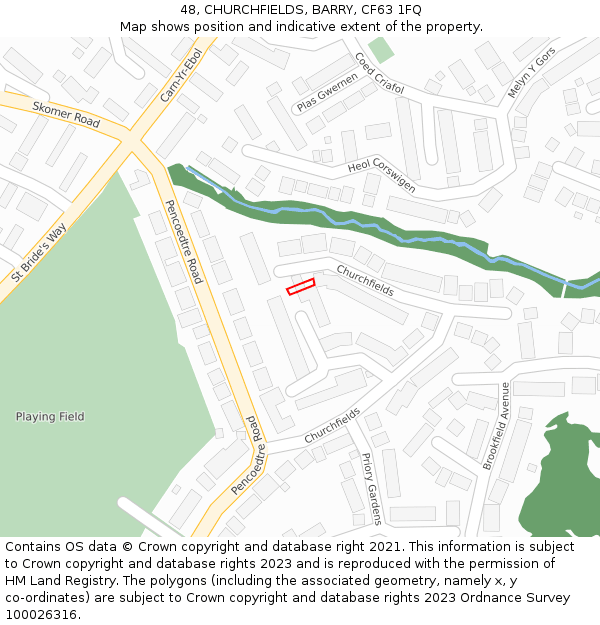 48, CHURCHFIELDS, BARRY, CF63 1FQ: Location map and indicative extent of plot