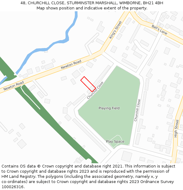 48, CHURCHILL CLOSE, STURMINSTER MARSHALL, WIMBORNE, BH21 4BH: Location map and indicative extent of plot