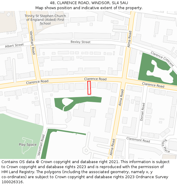 48, CLARENCE ROAD, WINDSOR, SL4 5AU: Location map and indicative extent of plot